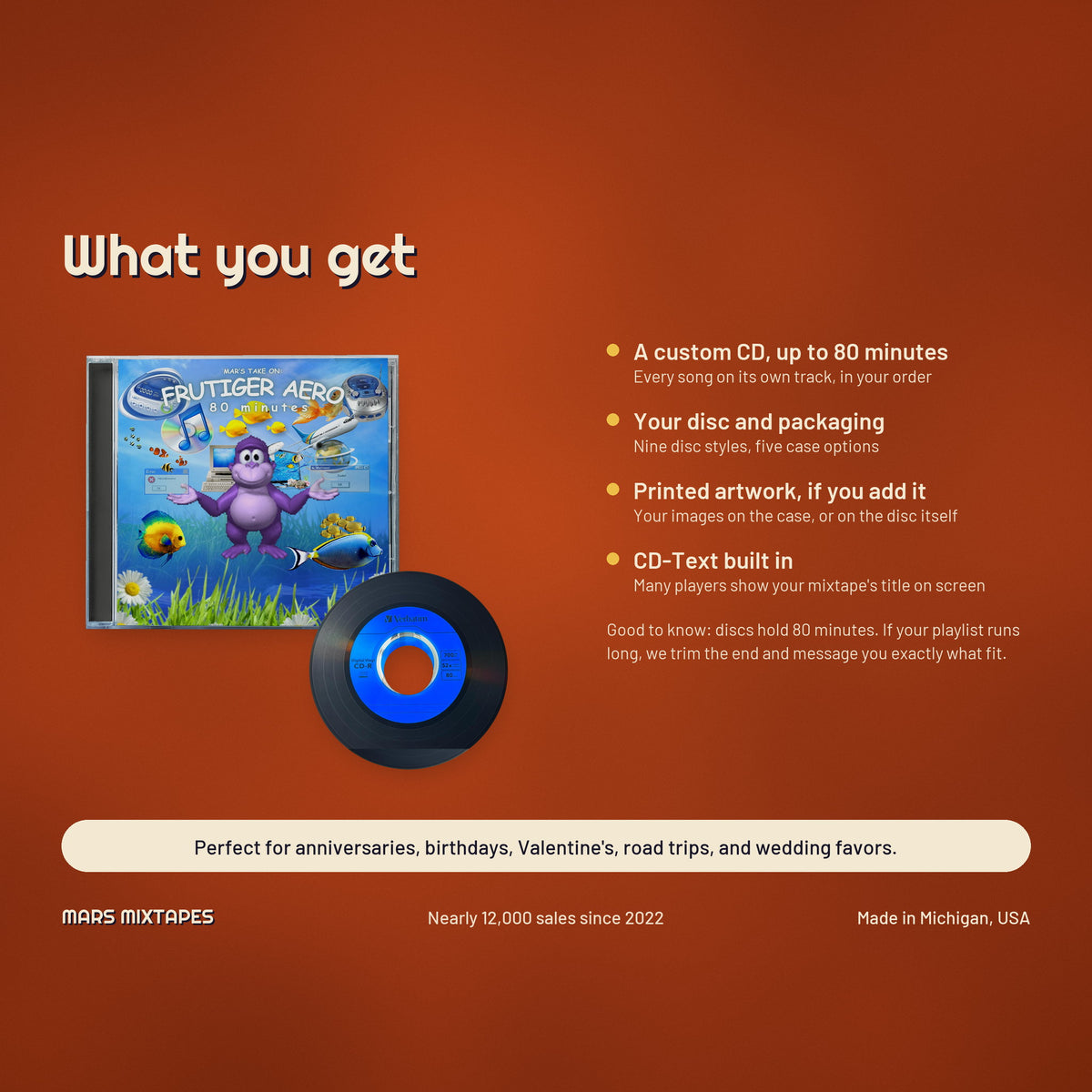 Custom CD — Personalized Music Compilation Service, Up to 80 Min, Jewel Case + Printed Artwork