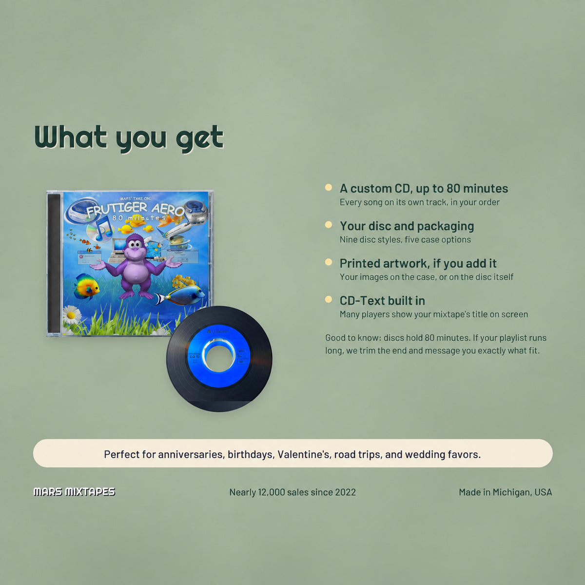 Custom CD — Personalized Music Compilation Service, Up to 80 Min, Jewel Case + Printed Artwork