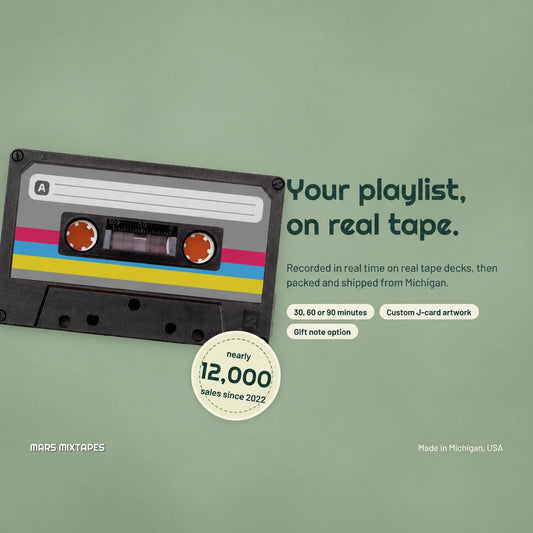 Custom Cassette Tape — Personalized Music Compilation, 60 or 90 Min, Custom J-Card Artwork