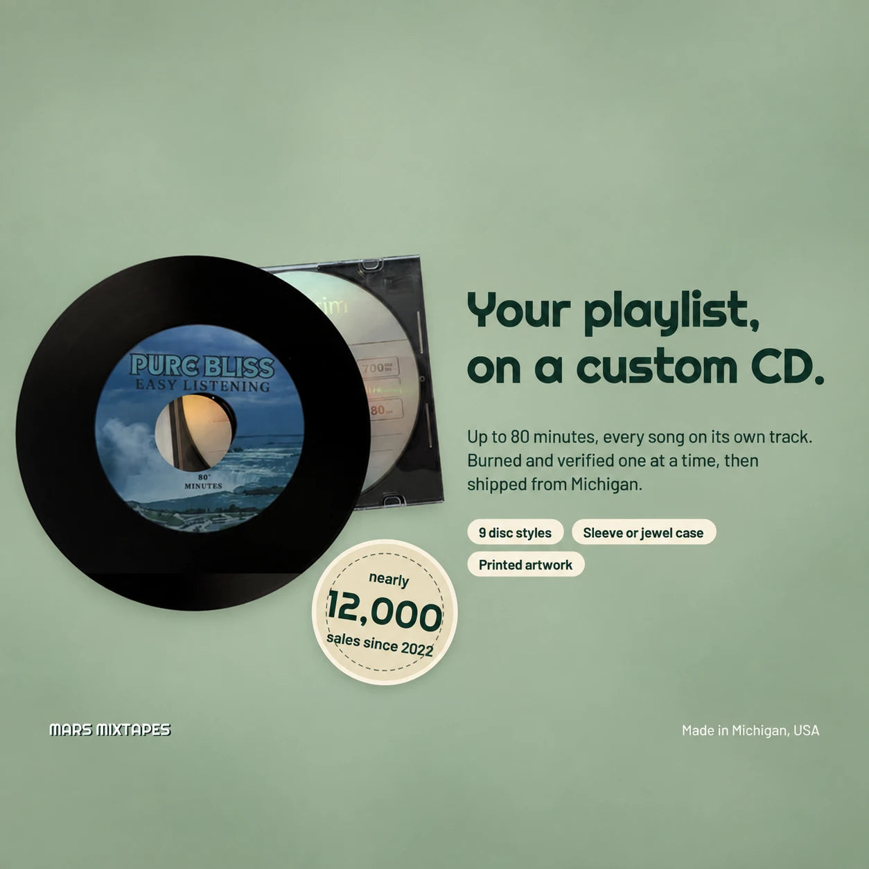 Custom CD — Personalized Music Compilation Service, Up to 80 Min, Jewel Case + Printed Artwork