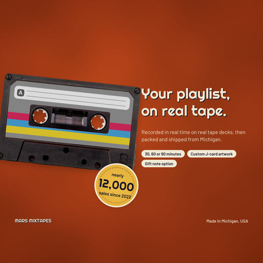 Custom Cassette Tape — Personalized Music Compilation, 60 or 90 Min, Custom J-Card Artwork