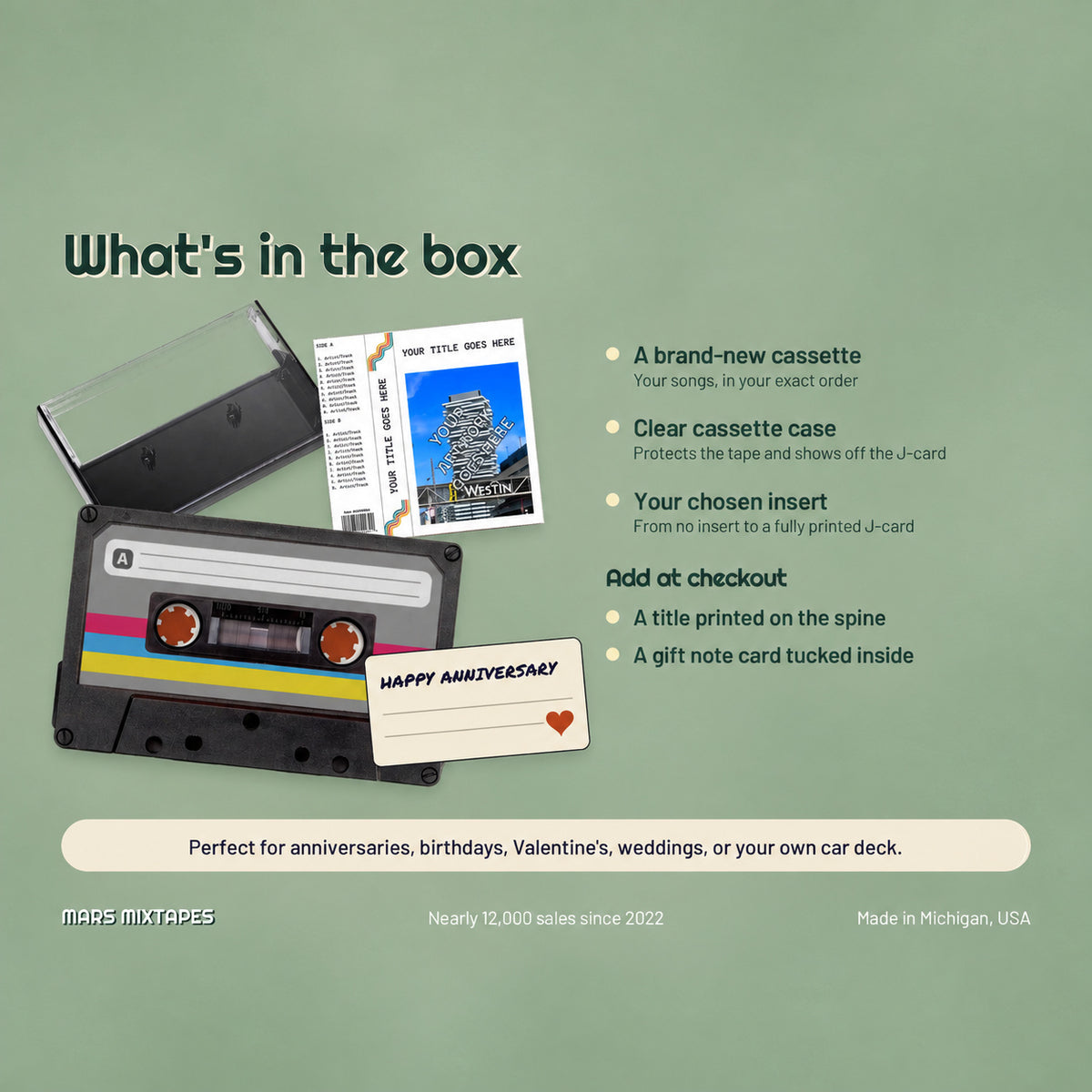 Custom Cassette Tape — Personalized Music Compilation, 60 or 90 Min, Custom J-Card Artwork