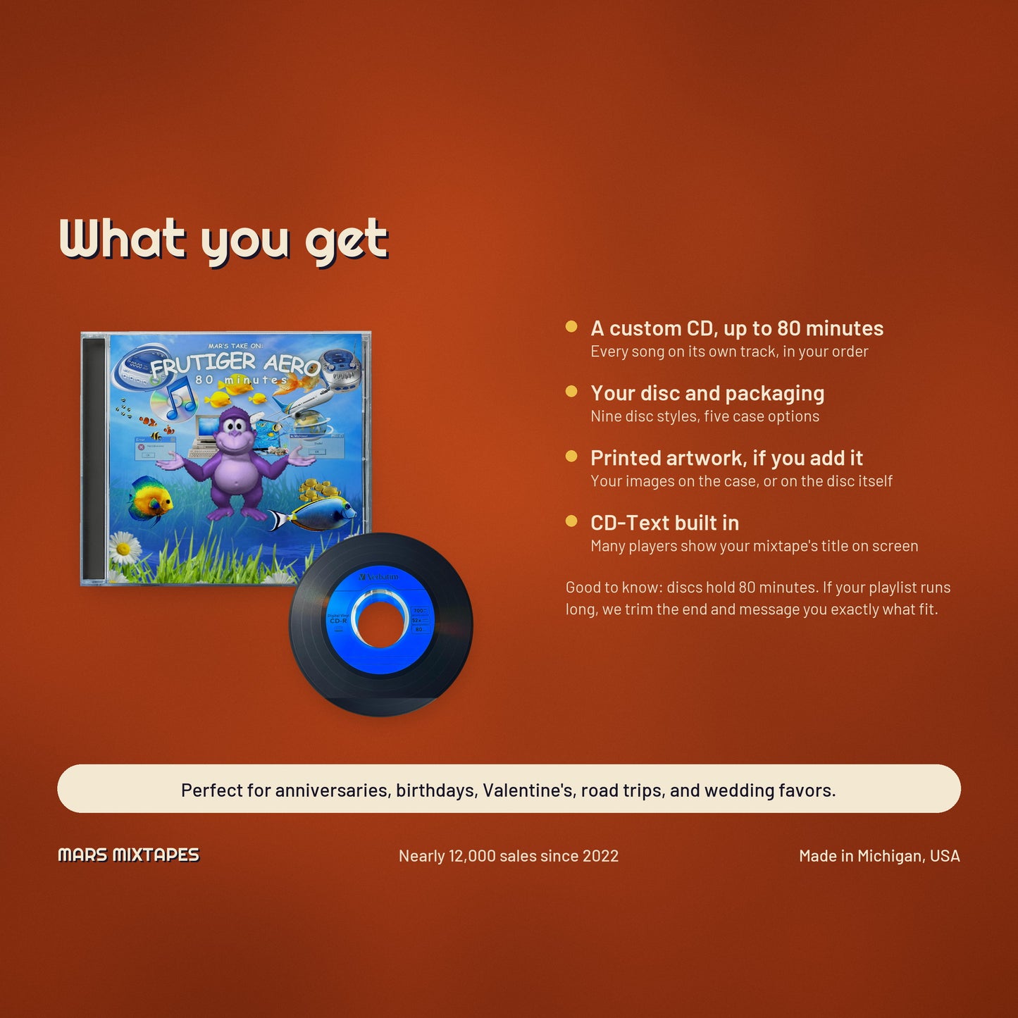Custom CD — Personalized Music Compilation Service, Up to 80 Min, Jewel Case + Printed Artwork
