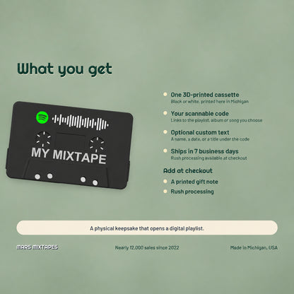 Custom Scannable Cassette — QR Code Playlist Tape Gift, Scan to Listen