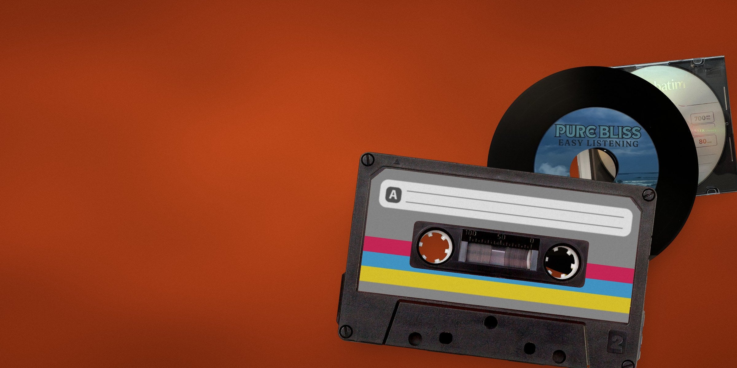A black Mars Mixtapes cassette and a printed CD on a rust background